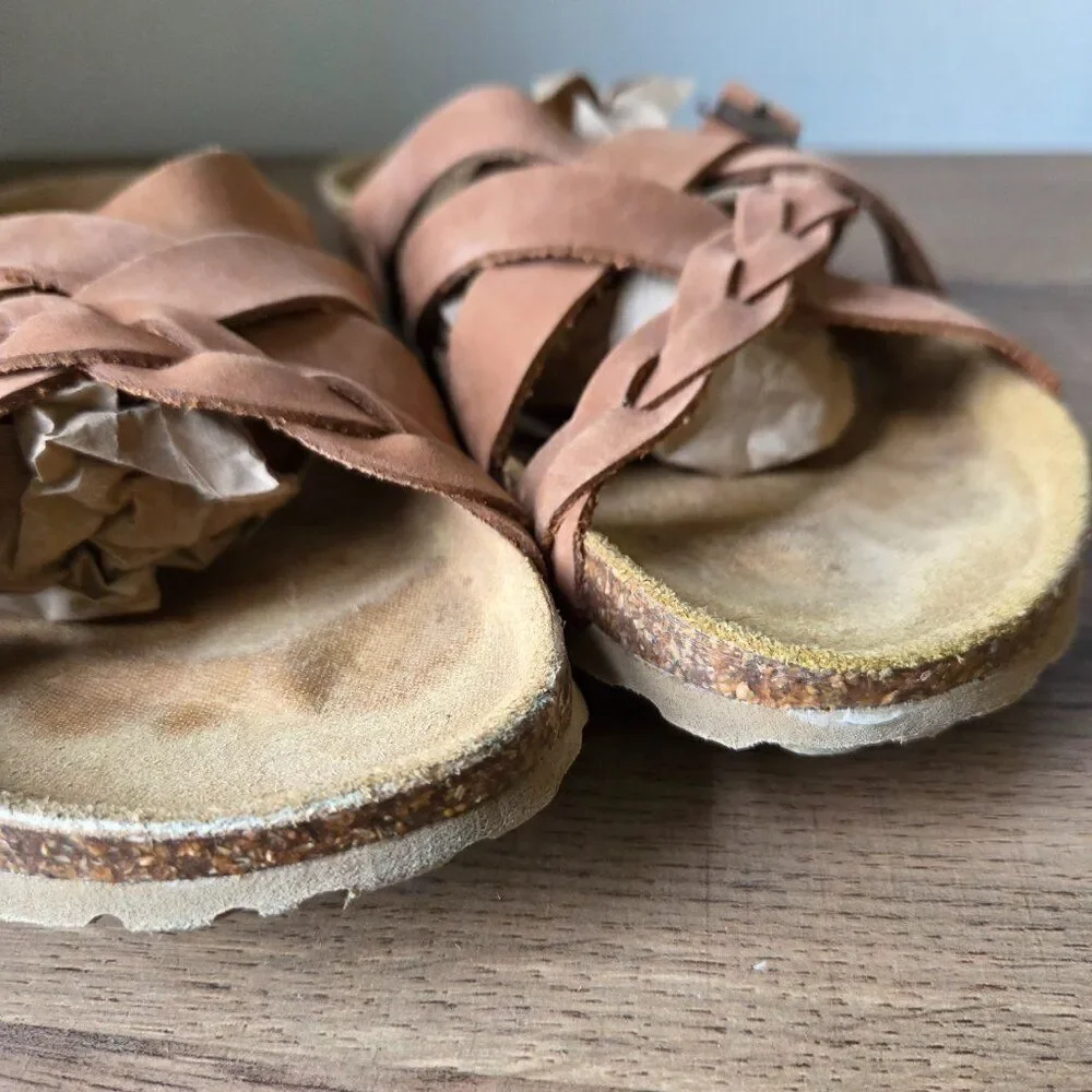 EUC A. GIANNETTI TAN GENUINE LEATHER SANDALS SLIPPERS MADE IN ITALY SIZE 8
